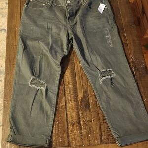 GAP Girlfriend Stretch Mid Rise Distressed Army Green Ankle Jeans Size 31